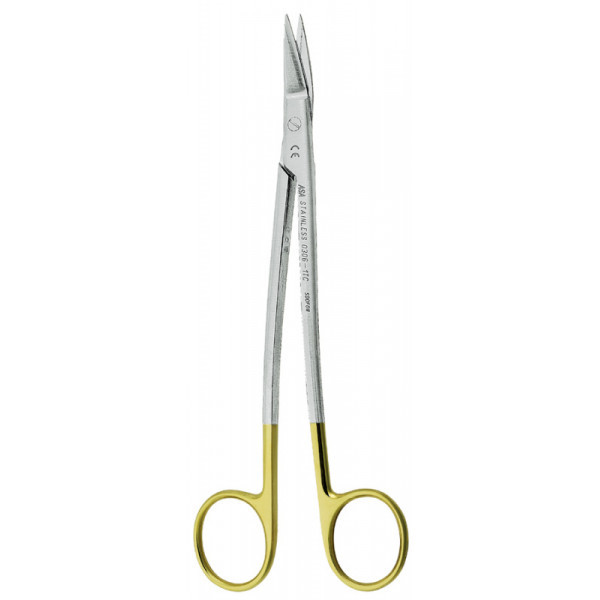 Ножницы для десны N1 изогнутые с твердосплавными вставками и золотистыми ручками, 17 см