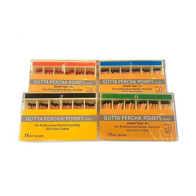 GUTTA PERCHA POINTS - эндоканальные гуттаперчевые штифты, длина 30 мм, конусность 04, 60 шт. | Wellkang (Китай)